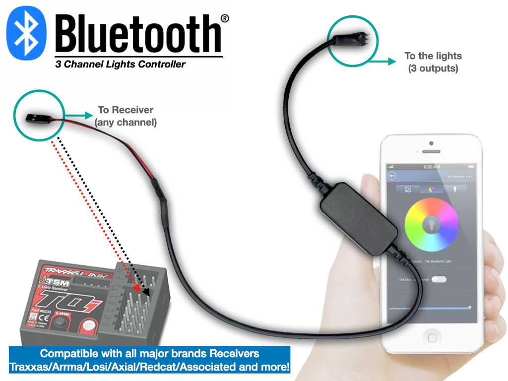 3 Channel Lights Bluetooth Controller for Traxxas Arrma Losi Redcat Ax ...