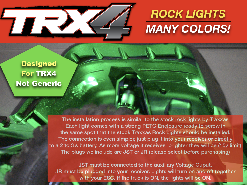 MultiColor ROCK Lights Kit For TRX4 TRX6 Traxxas Waterproof Full Kit b –  Polo Creations RC